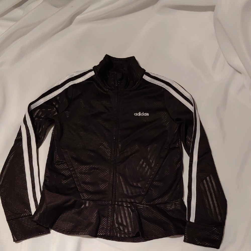 Adidas Black Track Jacket with White Accents Size 6 GIRLS
